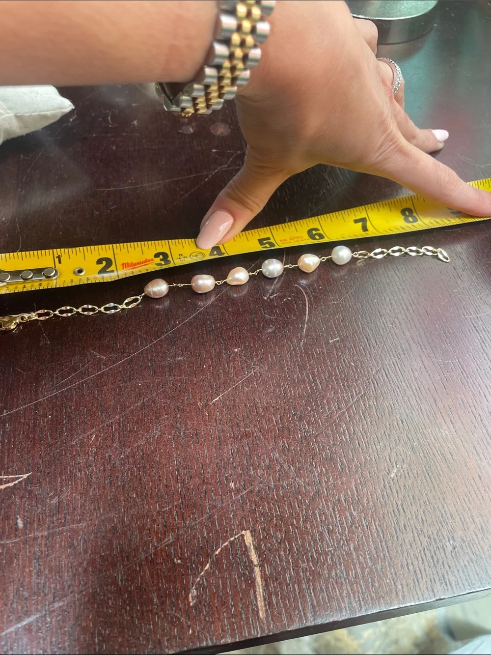 Baroque Pearl Link Bracelet in Multi-Tone Pearlescent with Gold plated chain
